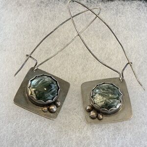 Boho Signed SterlingSilver and Green Onyx Earrings